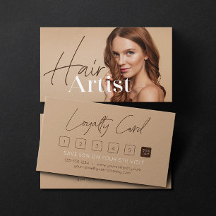 Trendig Elegant Beige Frisör Foto Script Lojalitetskort
