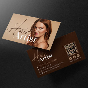 Trendig Elegant Brun Frisör Foto QR-kod Visitkort