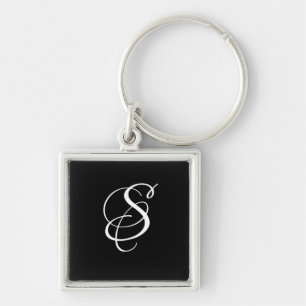 Trendig Elegant DIY-skript Monogram/svart Fyrkantig Silverfärgad Nyckelring