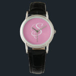 Trendig Elegant DIY Vitskript Monogram/Rosa Armbandsur<br><div class="desc">Anpassa det här trendiget, coola Watch med Monogram i vitt skript i Rosa. Ett unikt, färskt, feminin och gigantiskt tillbehör.</div>