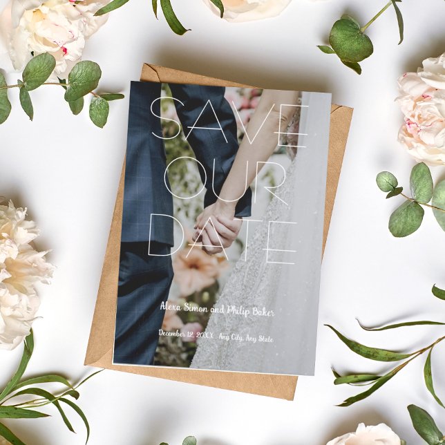 Trendig elegant, enkelt foto av förlovningen bröll inbjudningar (1)