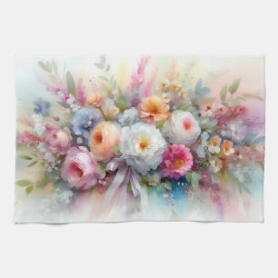 Trendig Elegant Färgrik Vattenfärg Aquarell Blomma Kökshandduk