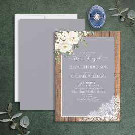Trendig Elegant Grått Rustic Wood Script Bröllop I Inbjudningar