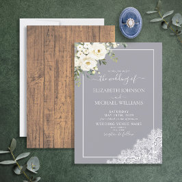 Trendig Elegant Grått Rustic Wood Script Bröllop Inbjudningar