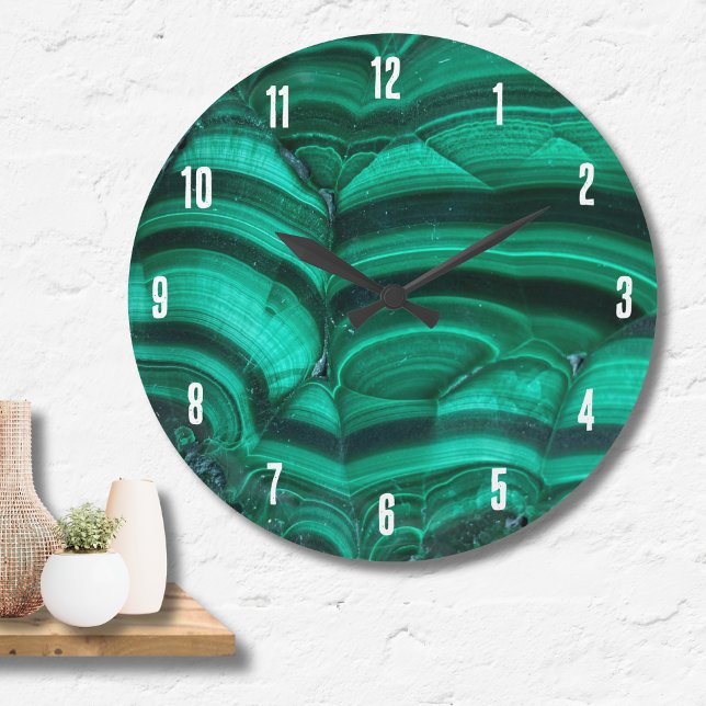 Trendig Elegant Grönt Malachite Crystal Stone Stor Klocka (Trendy Elegant Green Malachite Crystal Stone Large Clock)
