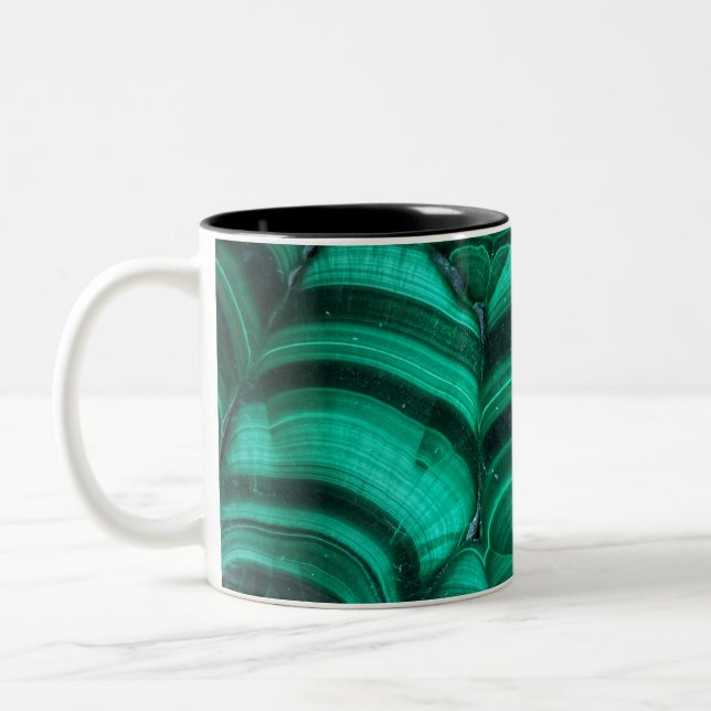 Trendig Elegant Grönt Malachite Crystal Stone Två-Tonad Mugg (Vänster)