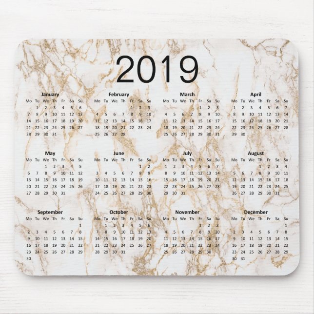 Trendig Elegant Guld Marble 2019 Calendar Musmatta (Framsidan)