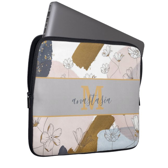 Trendig Elegant Guld Rosa Lilac Monogram Laptop Fodral (Framsidan Höger)