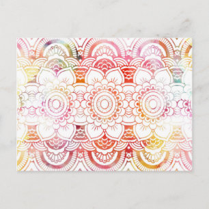 Trendig elegant korall vattenfärgsblommigt mandala vykort