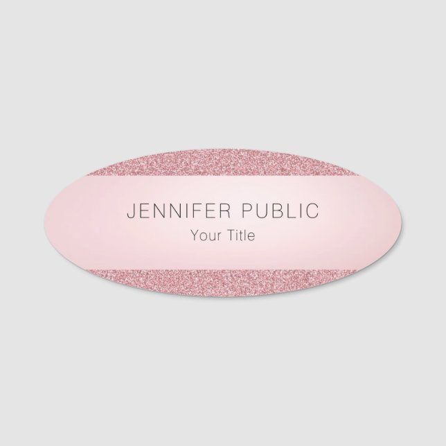 Trendig Elegant Mall Rose Guld Glitter Oval Namnbricka (Framsida)