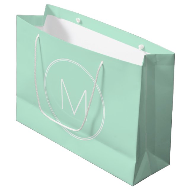 Trendig Elegant Mint Grönt Färg Monogram Modern (Framsidan Vinklad)