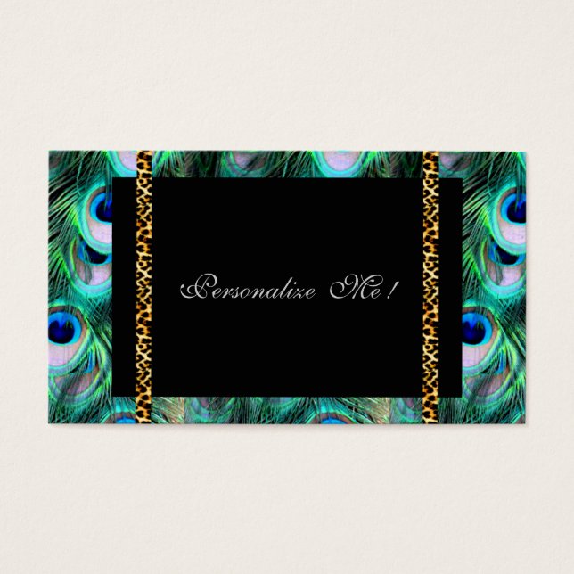 Trendig Elegant Modern Girly Peacock & Leopard Visitkort (Framsidan)