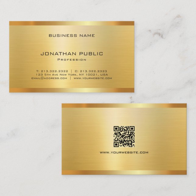 Trendig Elegant Modern QR-kod Guld Lyxig Silke Visitkort (Fram/baksida)