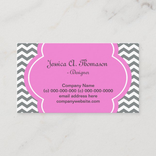 Trendig, elegant, modernt grått och vit chevron visitkort (Framsida)