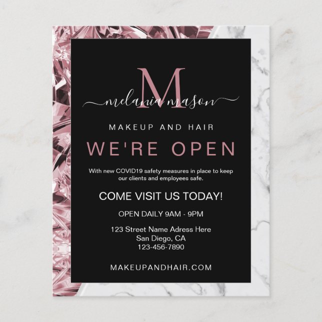 Trendig Elegant Realistisk Rosa Diamond White Marb Flygblad (Framsidan)