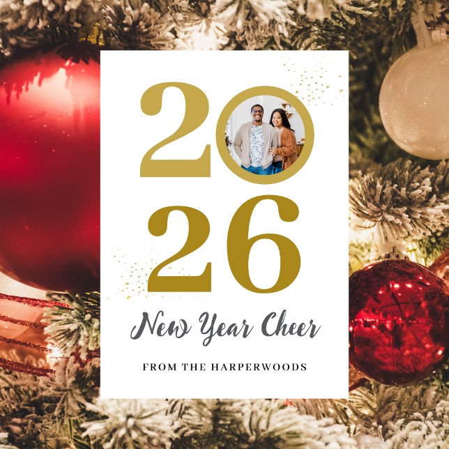 Trendig Elegant Script Gott nytt år One-foto Julkort (Skapare uppladdad)