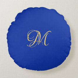Trendig Elegant Solid Kunglig Blå Namnmonogram Rund Kudde