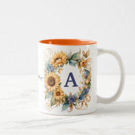 Trendig Elegant Vattenfärgning Solblommor Monogram Två-Tonad Mugg