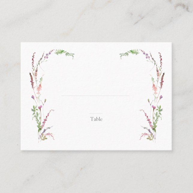 Trendig Elegant Wildblomme Blommigt Bröllop Escort Placeringskort (Framsida)