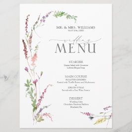 Trendig Elegant Wildblomme Blommigt Bröllop Meny