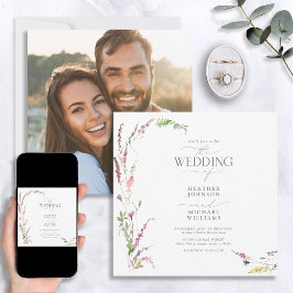 Trendig Elegant Wildblomme Blommigt Photo Bröllop Inbjudningar