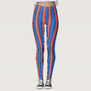 Trendig elektrisk blå och korallfärgad vertikalran leggings