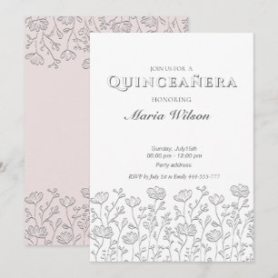 Trendig Embossed modern blommigt Quinceañera Inbjudningar