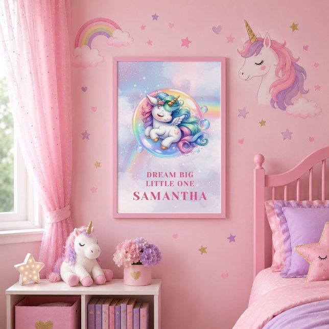 Trendig enhörning rosa lila flicka födelsedagsvägg poster (Trendy Unicorn Pink Purple Girl Birthday Wall Poster)