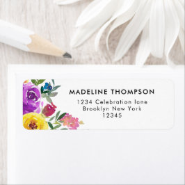 Trendig Enkel Lila Rosa Blommigt Vattenfärg   Returadress Etikett