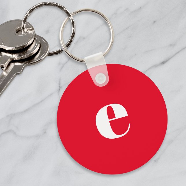 Trendig Enkel modern, ursprunglig monogrammad röd Nyckelring (A striking red keychain with monogram lower case initial in a modern font)