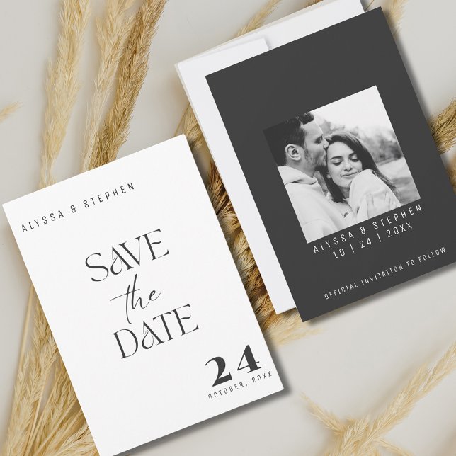 Trendig enkel svart-vit fotografering spara datumet (Trendy Simple Black and White Photo Save The Date)