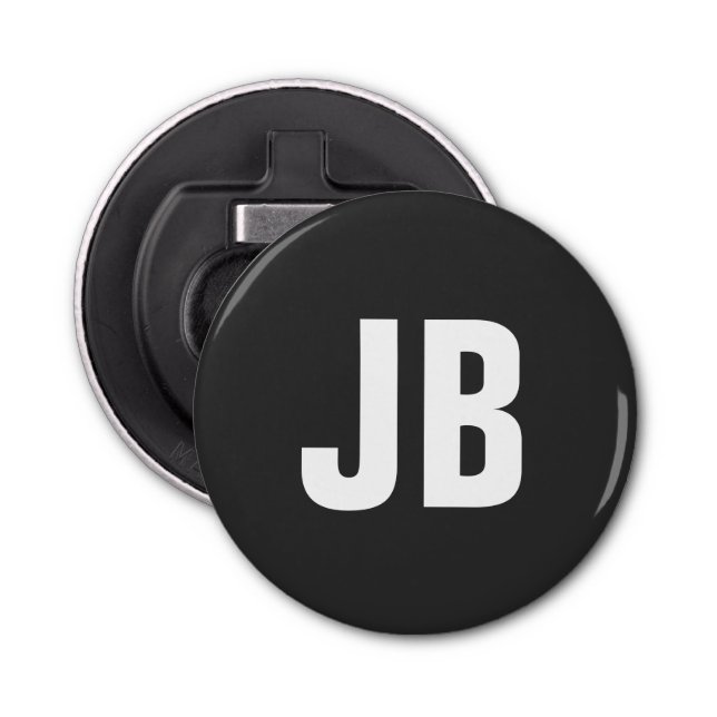 Trendig, enkelt fet, monogram initialer svart flasköppnare (Framsidan)