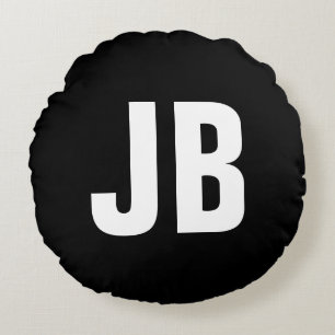 Trendig, enkelt fet, monogram initialer svart rund kudde