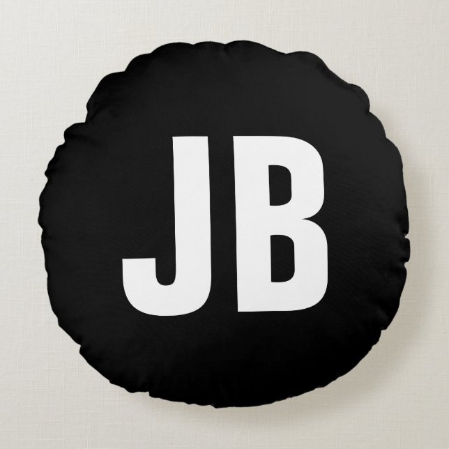 Trendig, enkelt fet, monogram initialer svart rund kudde (Framsidan)