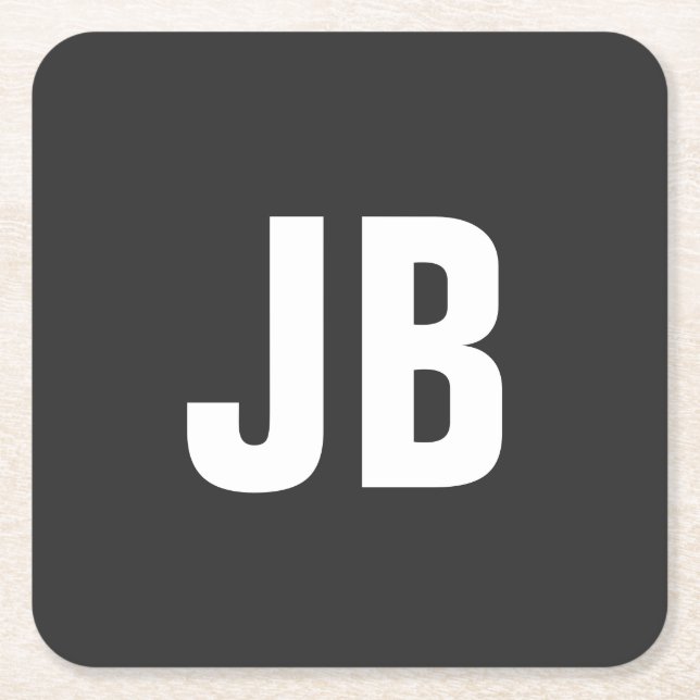 Trendig, enkelt fet, monogram initialer svart underlägg papper kvadrat (Framsidan)