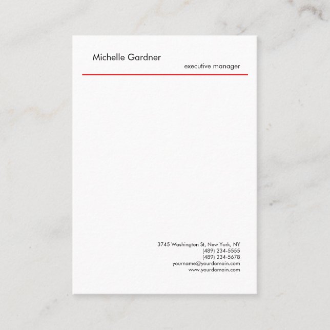 Trendig enkelt Kreativ Modern Minimalist Red White Visitkort (Framsida)