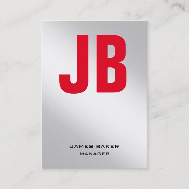 Trendig: Enkelt, metalliskt silver monogram Visitkort (Framsida)