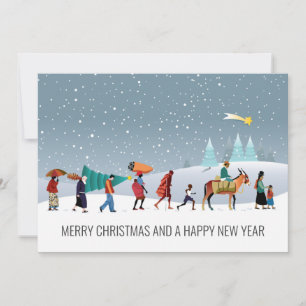 Trendig Ethnic Group Walking in Snowfall Julkort