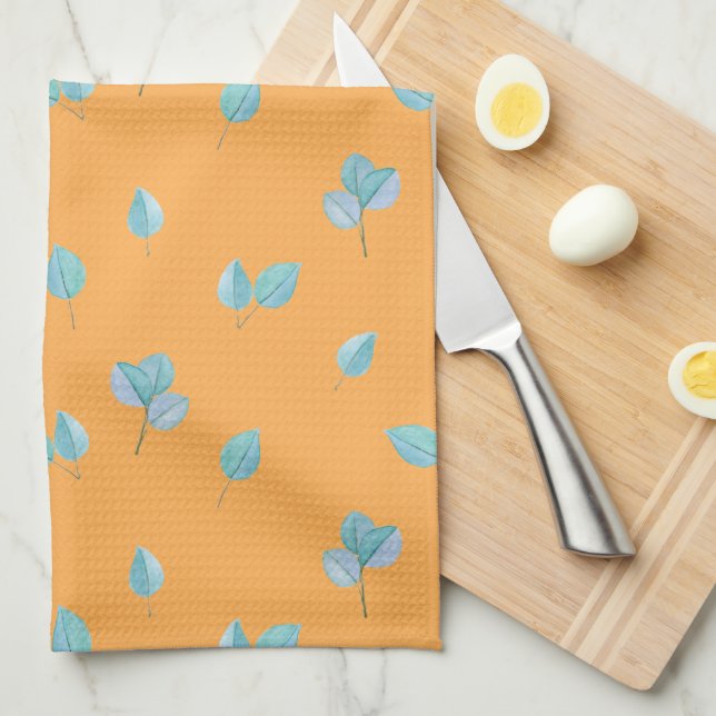 Trendig Eucalyptus Löv on Marigold Kökshandduk (Vikt i Fjärdedel)