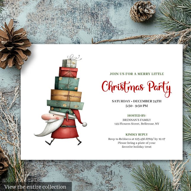 Trendig excentrisk julfarbror vattenfärg festinbju inbjudningar (Trendy Quirky Santa Watercolor Party Invitation)