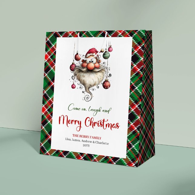 Trendig Excentrisk Tomte Minimalistisk Röd Grön Pr (Trendy Quirky Santa Minimalist Red Green Gift Bag)