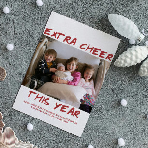 Trendig Extra Cheer i år för fotokort Burgundy Julkort