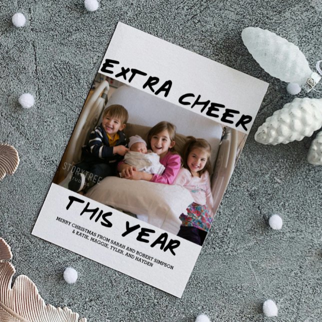 Trendig Extra Cheer i år för fotokort | Svart Julkort (Black Trendy Extra Cheer This Year Holiday Photo Card)
