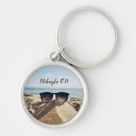 Trendig Eyeglass på en Beach Optical Rund Silverfärgad Nyckelring