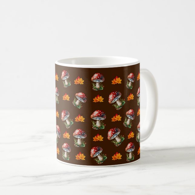 Trendig Fall Höst löv svampar Svampar Fungi Brown Kaffemugg (Framsida höger)