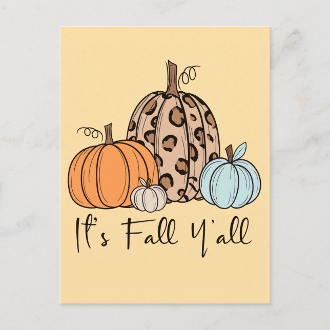 Trendig Fall Pumpkin | "IT's Fall Y'all", citat Vykort (Framsida)