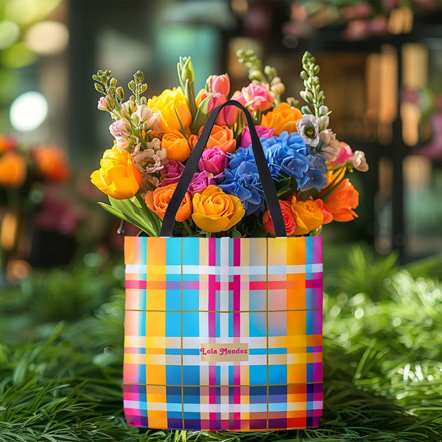 Trendig fantastisk flervärgad rutig sommar Wexford Tygkasse (Beautiful Summer/Spring Wexford Tote Bag)