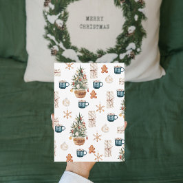 Trendig Färgfull jul Mönster | Vattenfärg Julkort