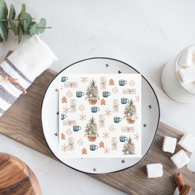 Trendig Färgfull jul Mönster | Vattenfärg Pappersservett (Skapare uppladdad)