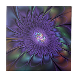 Trendig Färgfull modern Abstrakt Fractal Flower Kakelplatta